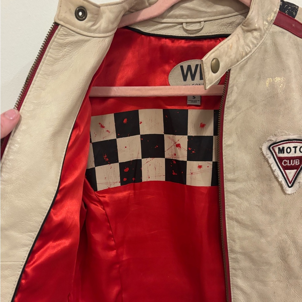 Wilsons Leather Cream and Red Racing Patch Leather Jacket - Picture 3 of 9